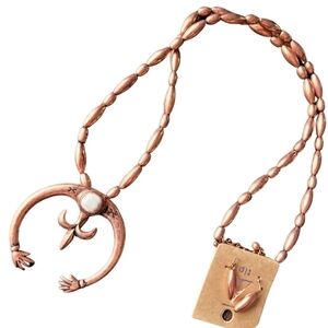 Worn Copper Tone Beaded Metal and Plastic Southwestern Necklace And Earrings Set